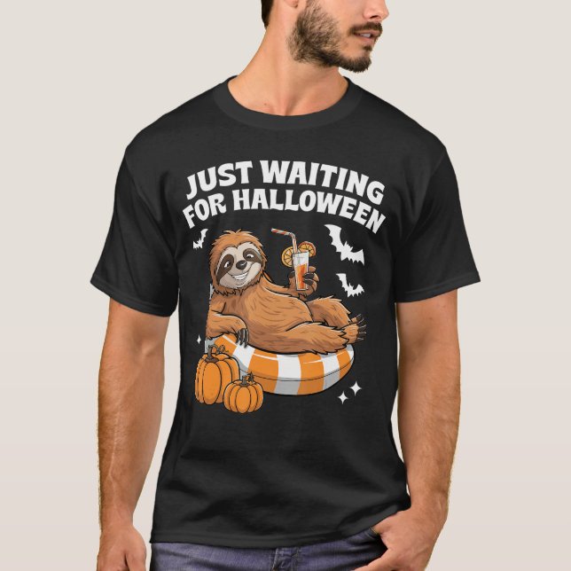 Just Waiting For Halloween Cute Lazy Sloth Hallowe T-Shirt (Front)