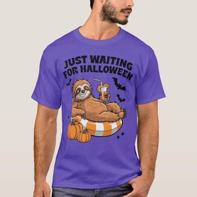 Just Waiting For Halloween Cute Lazy Sloth Hallowe T-Shirt (Front)