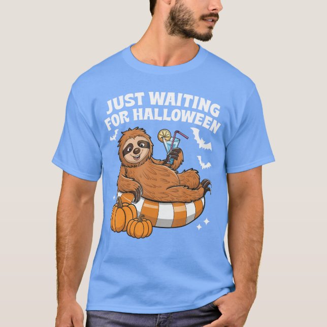 Just Waiting For Halloween Cute Lazy Sloth Hallowe T-Shirt (Front)