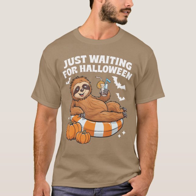 Just Waiting For Halloween Cute Lazy Sloth Hallowe T-Shirt (Front)