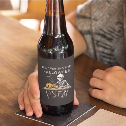 Just Waiting for Halloween  Fun Skeleton  Beer Bottle Label