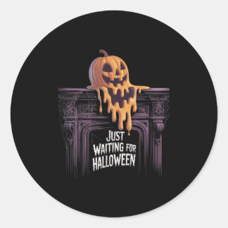 Just Waiting For Halloween Jack O Lantern Hallowee Classic Round Sticker