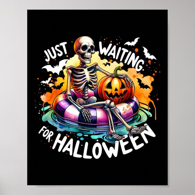 Just Waiting For Halloween Jack O Lantern Skeleton Poster (Front)