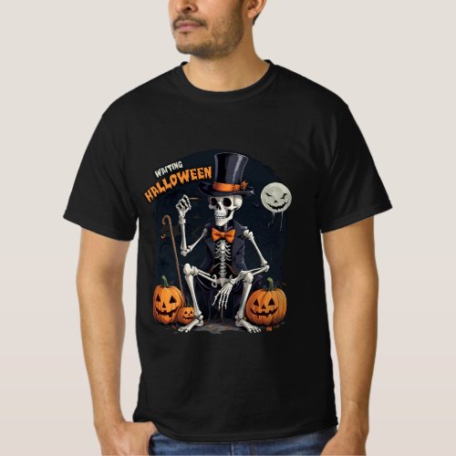 Just Waiting for Halloween Moonlit sky Skeleton Fu T_Shirt