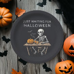 "Just Waiting for Halloween Paper Plates | Funny<br><div class="desc">Add a touch of spooky fun to your Halloween gatherings with these "Just Waiting for Halloween" Paper Plates. Featuring a humorous skeleton design, these plates are perfect for serving up treats at your Halloween party, spooky summer BBQ, or any event where you want to celebrate your love for Halloween. Made...</div>
