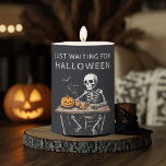 "Just Waiting for Halloween Pillar Candle | Funny<br><div class="desc">Light up your Halloween nights with this "Just Waiting for Halloween" Pillar Candle. Featuring a whimsical skeleton design, this candle is perfect for adding a spooky yet fun ambiance to your Halloween decor. Whether you're hosting a haunted house party, setting the mood for a spooky movie night, or simply enjoying...</div>