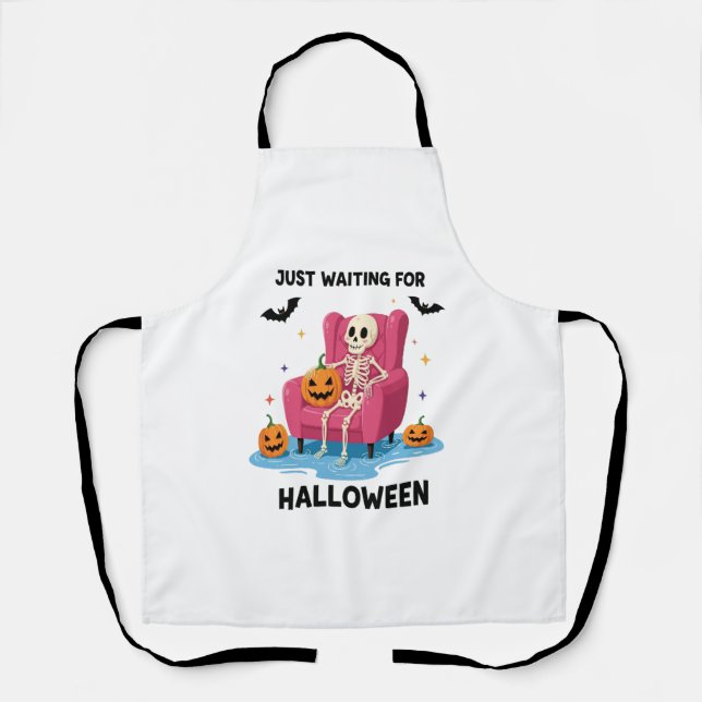 Just Waiting for Halloween Skeleton Apron (Front)