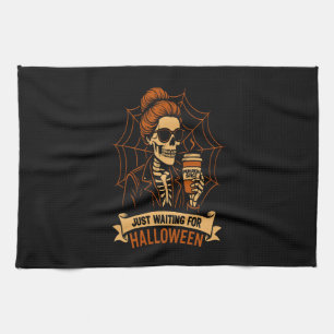 Just Waiting for Halloween Skeleton Kitchen Towel
