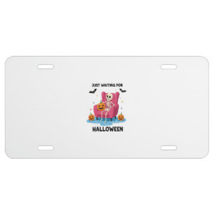 Just Waiting for Halloween Skeleton License Plate