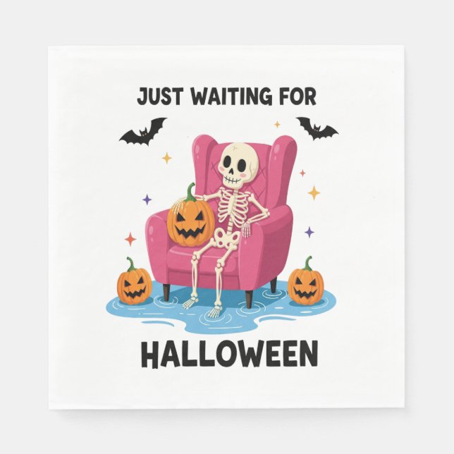 Just Waiting for Halloween Skeleton Napkins (Front)