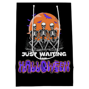 Just Waiting for Halloween, Spooky Skeleton Cute Medium Gift Bag