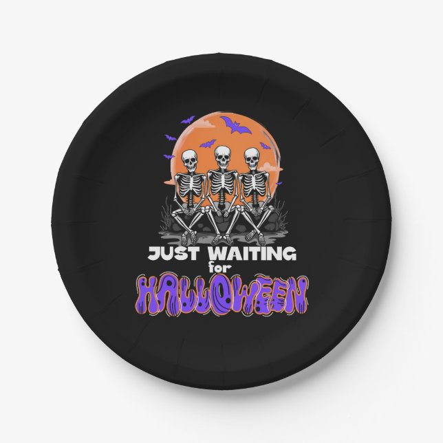 Just Waiting for Halloween, Spooky Skeleton Paper Plates (Front)