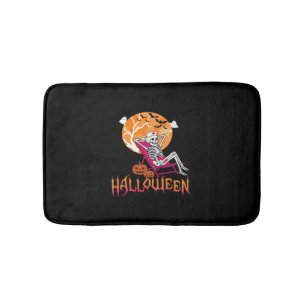 Just Waiting For Halloween Summer Nurse Skeleton P Bath Mat