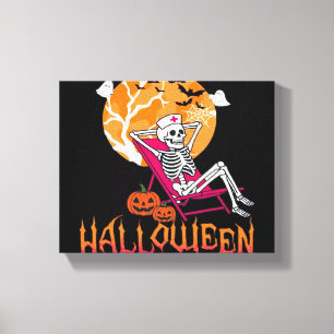Just Waiting For Halloween Summer Nurse Skeleton P Canvas Print