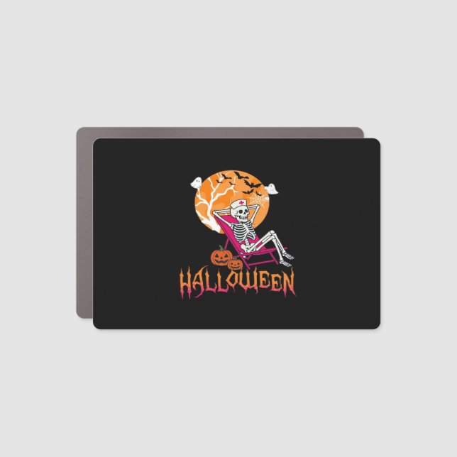 Just Waiting For Halloween Summer Nurse Skeleton P Car Magnet (Front)
