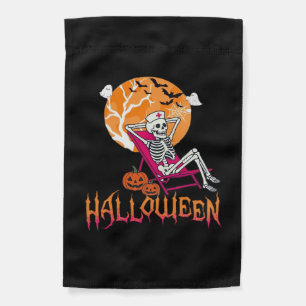 Just Waiting For Halloween Summer Nurse Skeleton P Garden Flag