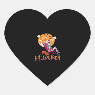 Just Waiting For Halloween Summer Nurse Skeleton P Heart Sticker
