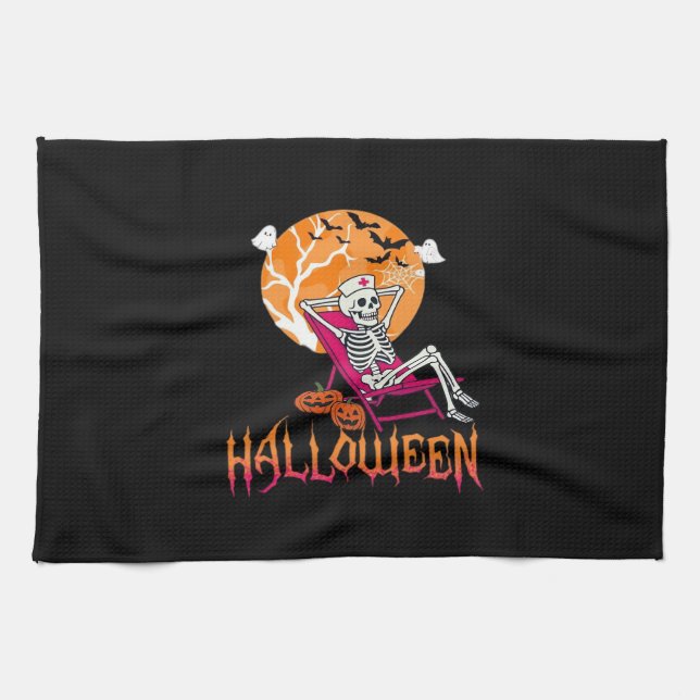 Just Waiting For Halloween Summer Nurse Skeleton P Kitchen Towel (Horizontal)