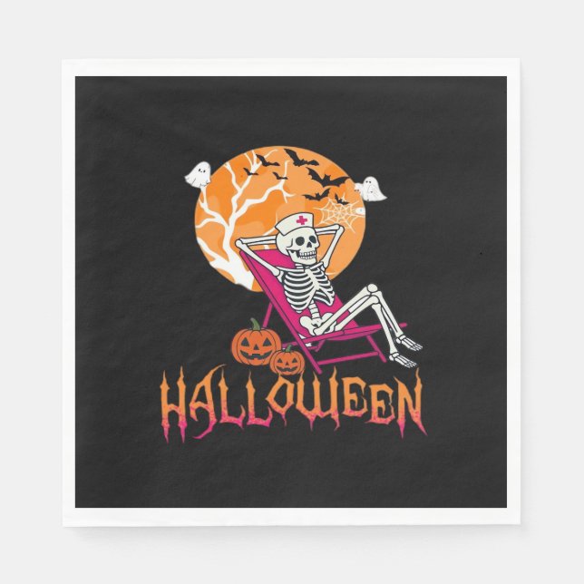 Just Waiting For Halloween Summer Nurse Skeleton P Napkins (Front)