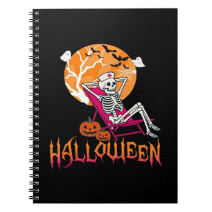Just Waiting For Halloween Summer Nurse Skeleton P Notebook