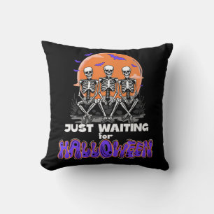 Just Waiting for Halloween, Three Skeletons  Throw Pillow