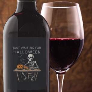 "Just Waiting for Halloween Wine Label   Funny