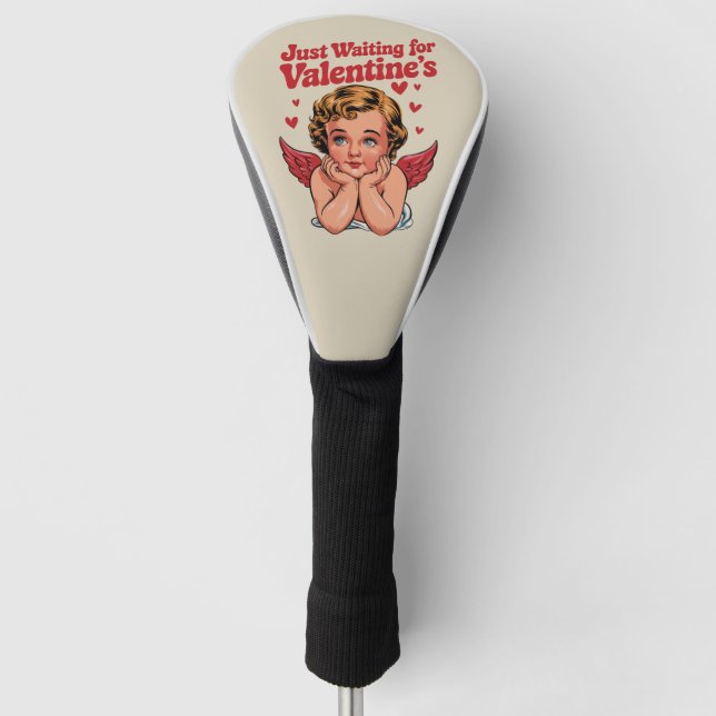 Just Waiting For Valentine's Retro Baby Cupid Love Golf Head Cover (Front)