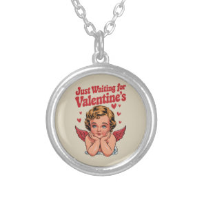 Just Waiting For Valentine's Retro Baby Cupid Love Silver Plated Necklace