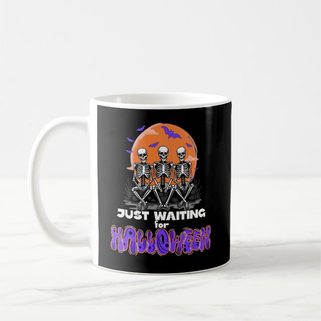 Just Waiting Halloween, Countdown Spooky Skeleton Coffee Mug (Left)