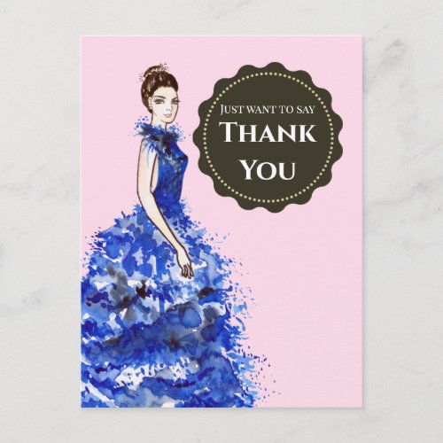 Just Want to Say Thank You Lady with Blue Dress Postcard