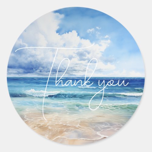 Just want to say Thank you Watercolor Beach Classic Round Sticker