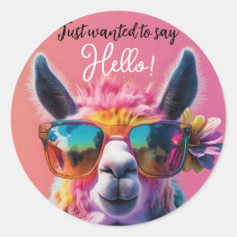 Just wanted to say Hello colorful Llama design Classic Round Sticker