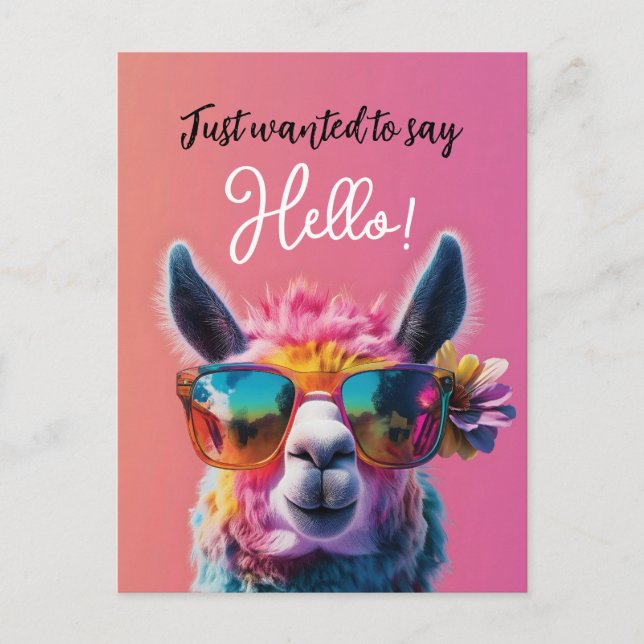 Just wanted to say Hello colorful Llama design Postcard (Front)