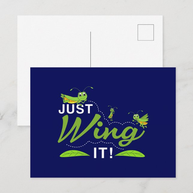 Just Wing it - Grasshopper Keep Trying Quote Postcard (Front/Back)