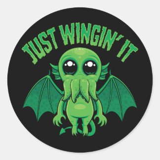 Just Wingin' It Cute Kawaii Cthulhu Classic Round Sticker