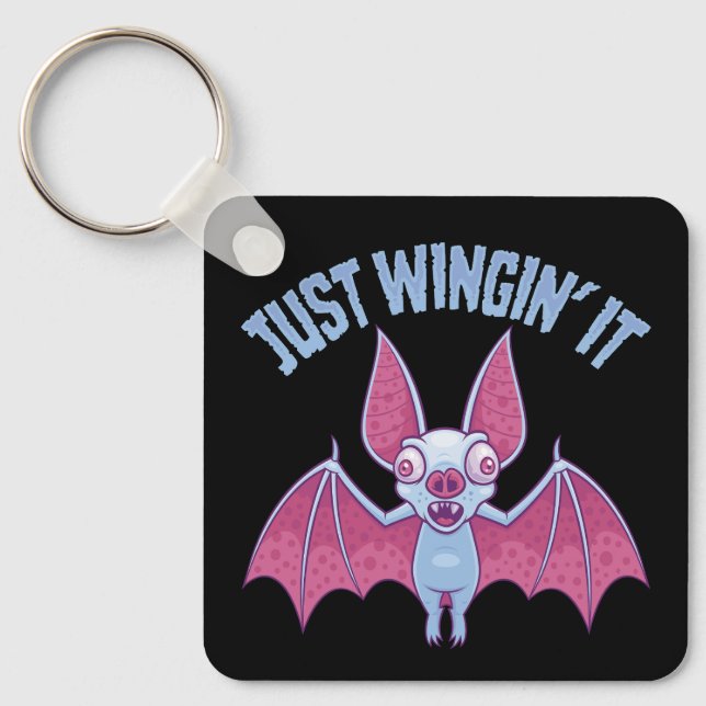 Just Wingin' It Derpy Albino Bat Keychain (Front)