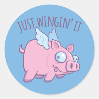 Just Wingin’ It Derpy Flying Pig Classic Round Sticker