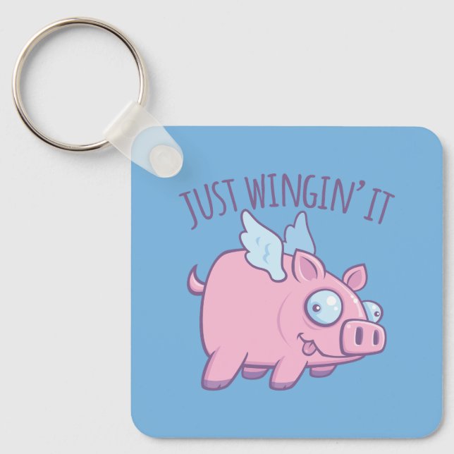 Just Wingin’ It Derpy Flying Pig Keychain (Front)