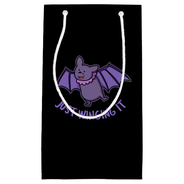 Just Winging It Funny Bat Pun Dark BG Small Gift Bag (Front)