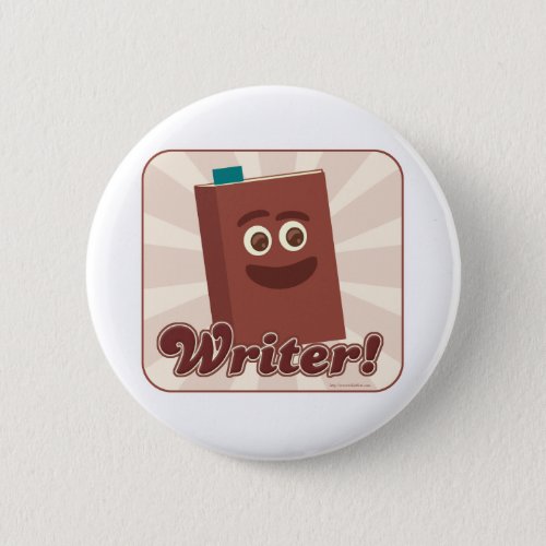 Just Writer Happy Book Cartoon Character Pinback Button