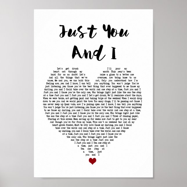 Just You And I White Heart Song Lyric Print (Front)