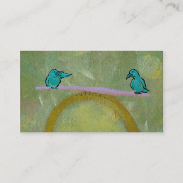 Justice birds delicate balance fun unique art business card (Front)
