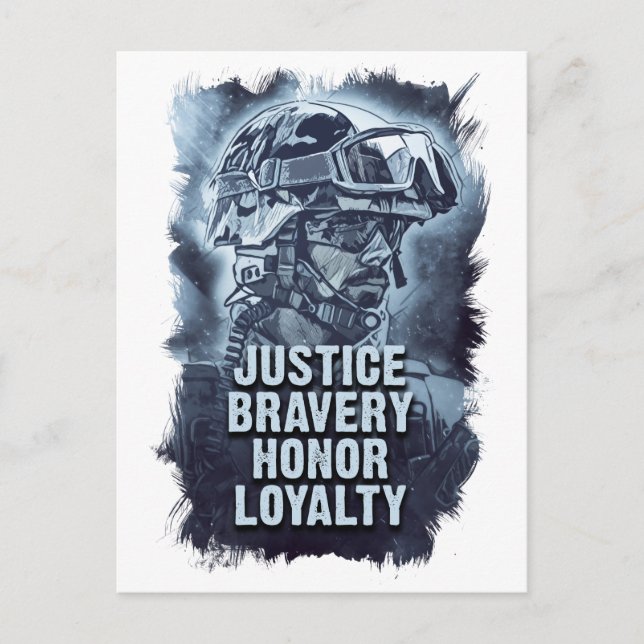 Justice Bravery Honor Loyalty Warriors Code Postcard (Front)