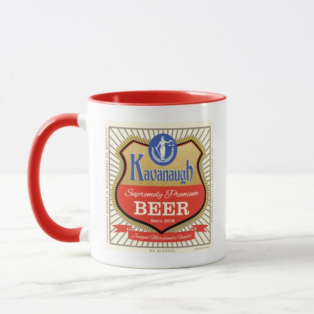 Justice Brett Kavanaugh Funny Vintage Beer Logo Mug (Left)