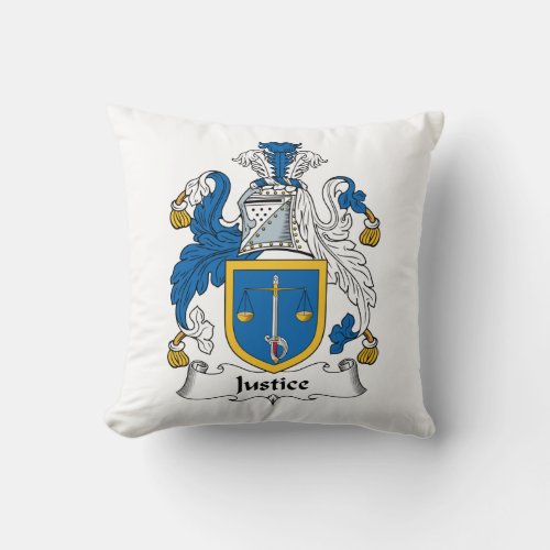 Justice Family Crest Throw Pillow