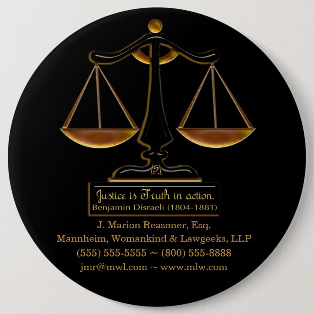 Justice in Action (Personalized Promotional Gift) Pinback Button (Front)