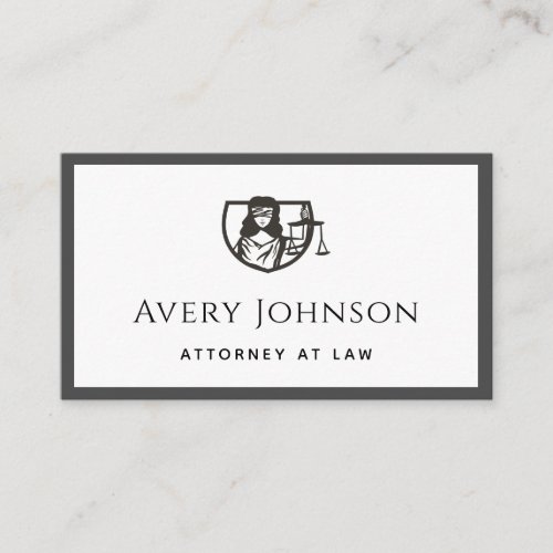 Justice Lady Lawyer Scales Logo Gray  White Bold Business Card