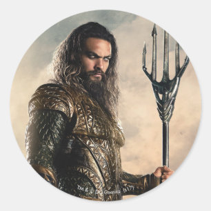 Justice League Aquaman On Battlefield Classic Round Sticker