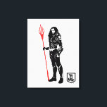 Justice League | Aquaman Pose Noir Pop Art Canvas Print<br><div class="desc">Check out this black and white silhouette of Justice League's Aquaman as he stands with his trident. This noir style graphic is accented with his trident colored in bright red.</div>