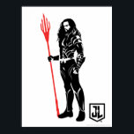 Justice League | Aquaman Pose Noir Pop Art Poster<br><div class="desc">Check out this black and white silhouette of Justice League's Aquaman as he stands with his trident. This noir style graphic is accented with his trident colored in bright red.</div>